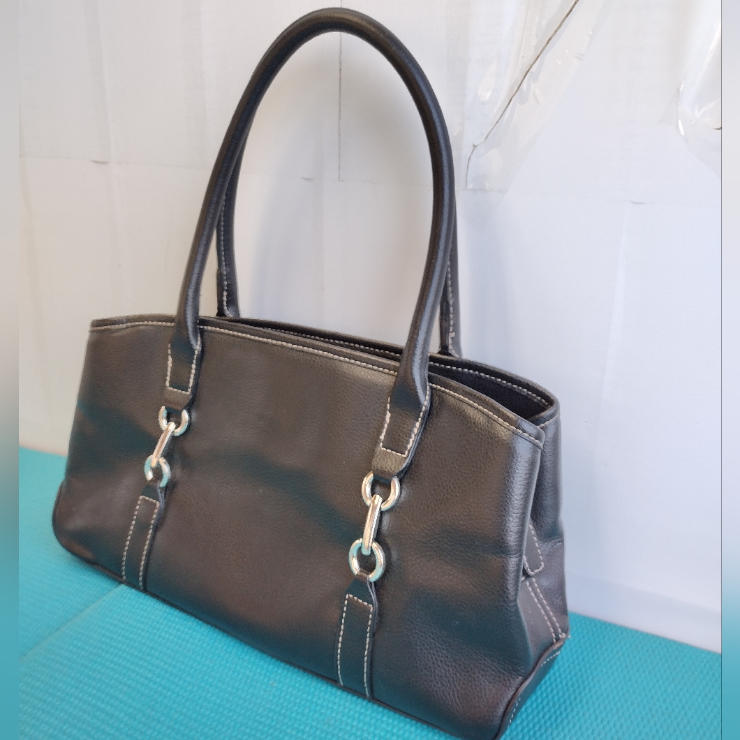 Croft & Barrow Black Shoulder Bag Faux Leather Double Straps - Rectangle Medium
